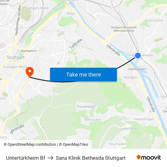 Untertürkheim Bf to Sana Klinik Bethesda Stuttgart map
