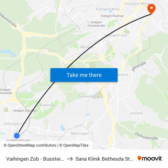 Vaihingen Zob - Bussteige 5-6 to Sana Klinik Bethesda Stuttgart map