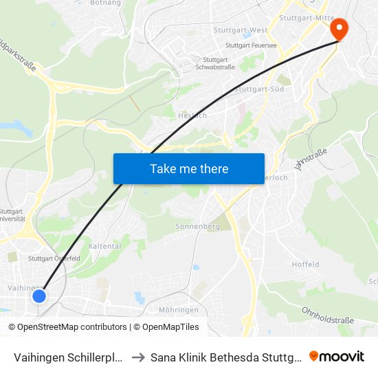 Vaihingen Schillerplatz to Sana Klinik Bethesda Stuttgart map