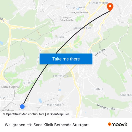 Wallgraben to Sana Klinik Bethesda Stuttgart map
