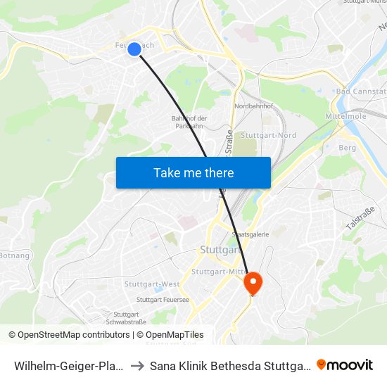 Wilhelm-Geiger-Platz to Sana Klinik Bethesda Stuttgart map