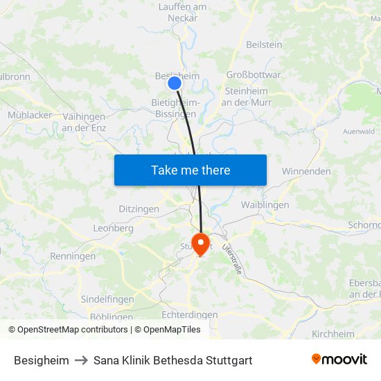 Besigheim to Sana Klinik Bethesda Stuttgart map