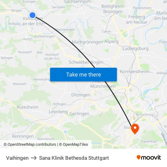 Vaihingen to Sana Klinik Bethesda Stuttgart map