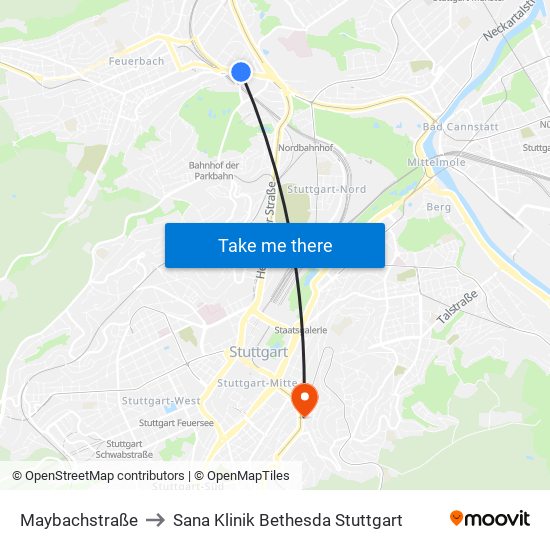 Maybachstraße to Sana Klinik Bethesda Stuttgart map