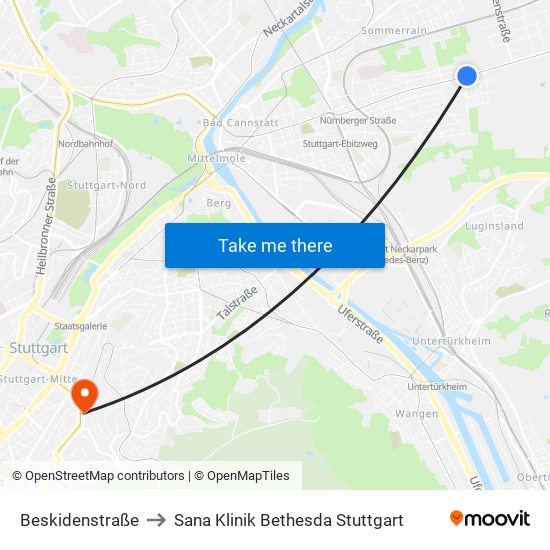 Beskidenstraße to Sana Klinik Bethesda Stuttgart map