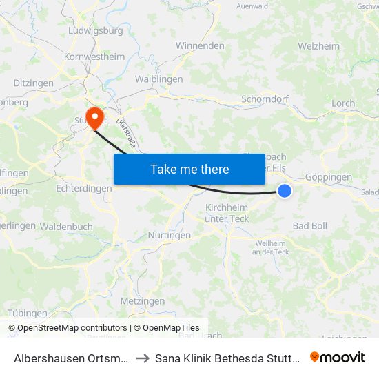 Albershausen Ortsmitte to Sana Klinik Bethesda Stuttgart map