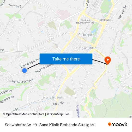 Schwabstraße to Sana Klinik Bethesda Stuttgart map