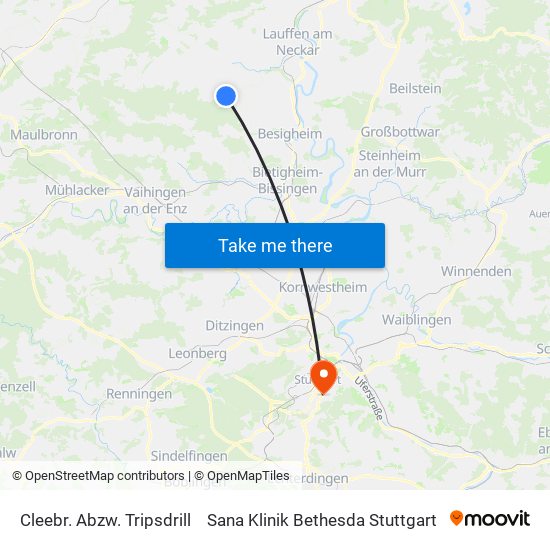 Cleebr. Abzw. Tripsdrill to Sana Klinik Bethesda Stuttgart map
