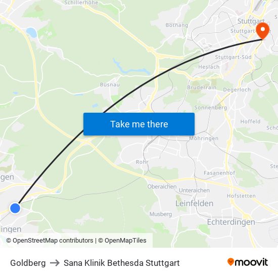 Goldberg to Sana Klinik Bethesda Stuttgart map