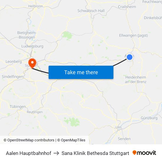 Aalen Hauptbahnhof to Sana Klinik Bethesda Stuttgart map