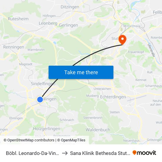 Böbl. Leonardo-Da-Vinci-Pl. to Sana Klinik Bethesda Stuttgart map