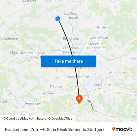 Brackenheim Zob to Sana Klinik Bethesda Stuttgart map