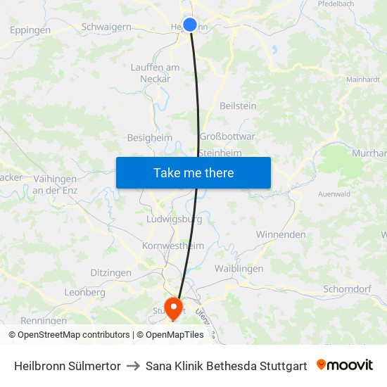 Heilbronn Sülmertor to Sana Klinik Bethesda Stuttgart map
