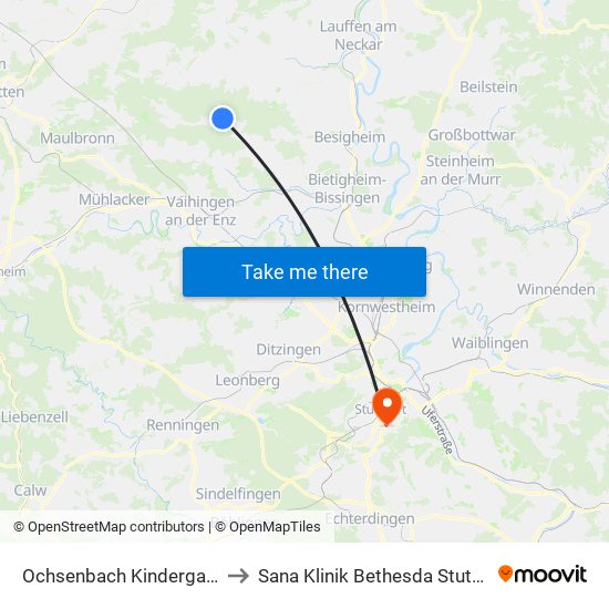 Ochsenbach Kindergarten to Sana Klinik Bethesda Stuttgart map