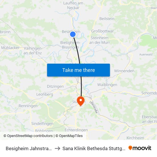Besigheim Jahnstraße to Sana Klinik Bethesda Stuttgart map