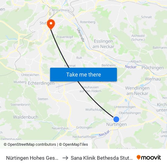 Nürtingen Hohes Gestade to Sana Klinik Bethesda Stuttgart map