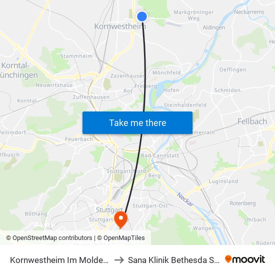 Kornwestheim Im Moldengraben to Sana Klinik Bethesda Stuttgart map