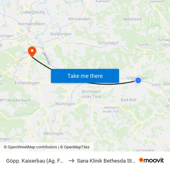 Göpp. Kaiserbau (Ag. Für Arb.) to Sana Klinik Bethesda Stuttgart map
