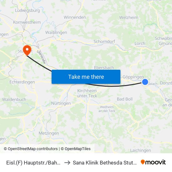 Eisl.(F) Hauptstr./Bahnhof to Sana Klinik Bethesda Stuttgart map