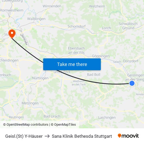 Geisl.(St) Y-Häuser to Sana Klinik Bethesda Stuttgart map