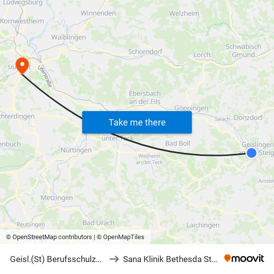 Geisl.(St) Berufsschulzentrum to Sana Klinik Bethesda Stuttgart map
