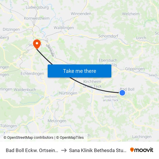 Bad Boll Eckw. Ortseingang to Sana Klinik Bethesda Stuttgart map