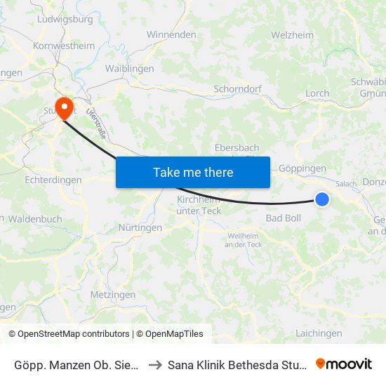 Göpp. Manzen Ob. Siedlung to Sana Klinik Bethesda Stuttgart map
