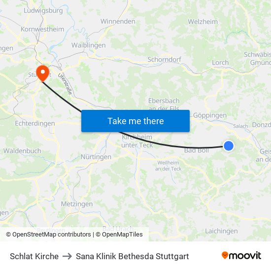Schlat Kirche to Sana Klinik Bethesda Stuttgart map