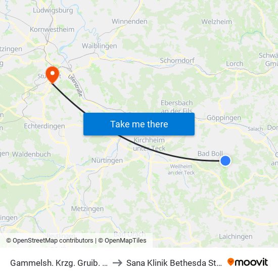 Gammelsh. Krzg. Gruib. Auend. to Sana Klinik Bethesda Stuttgart map