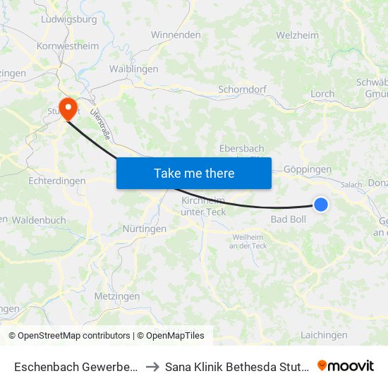 Eschenbach Gewerbepark to Sana Klinik Bethesda Stuttgart map