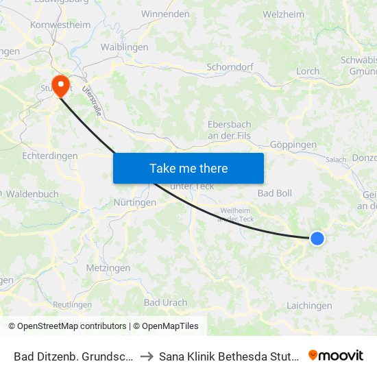 Bad Ditzenb. Grundschule to Sana Klinik Bethesda Stuttgart map