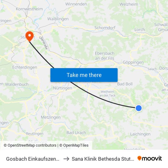 Gosbach Einkaufszentrum to Sana Klinik Bethesda Stuttgart map