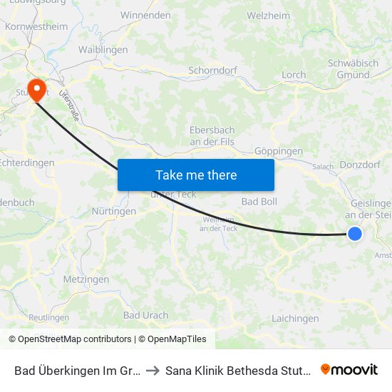 Bad Überkingen Im Grund to Sana Klinik Bethesda Stuttgart map