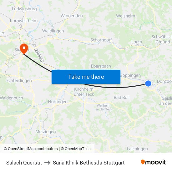 Salach Querstr. to Sana Klinik Bethesda Stuttgart map