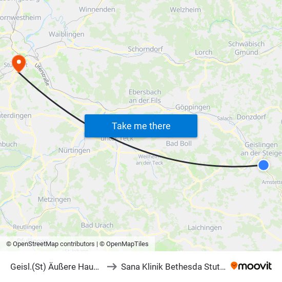 Geisl.(St) Äußere Hauptstr. to Sana Klinik Bethesda Stuttgart map