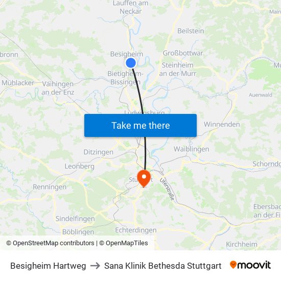 Besigheim Hartweg to Sana Klinik Bethesda Stuttgart map
