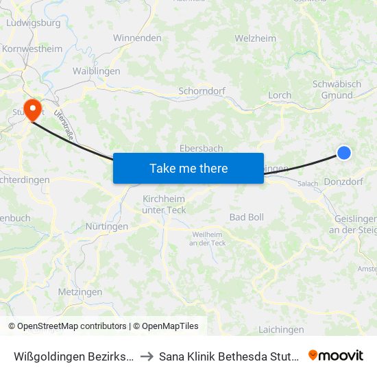 Wißgoldingen Bezirksamt to Sana Klinik Bethesda Stuttgart map
