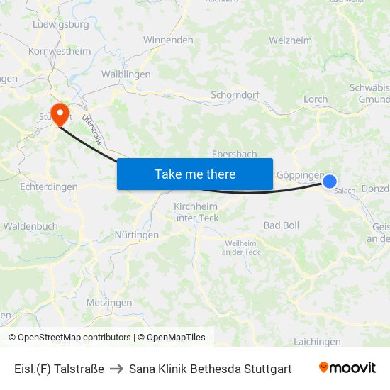 Eisl.(F) Talstraße to Sana Klinik Bethesda Stuttgart map