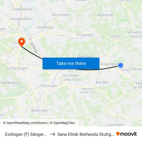 Eislingen (F) Sängerstr. to Sana Klinik Bethesda Stuttgart map