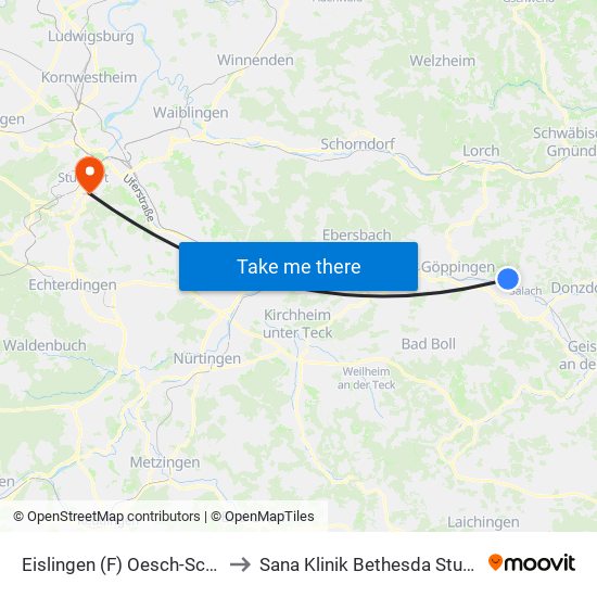 Eislingen (F) Oesch-Schulen to Sana Klinik Bethesda Stuttgart map