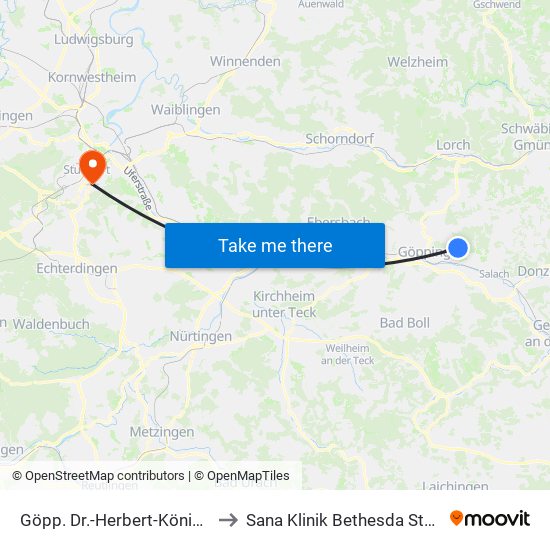 Göpp. Dr.-Herbert-König-Platz to Sana Klinik Bethesda Stuttgart map