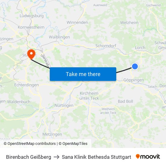 Birenbach Geißberg to Sana Klinik Bethesda Stuttgart map
