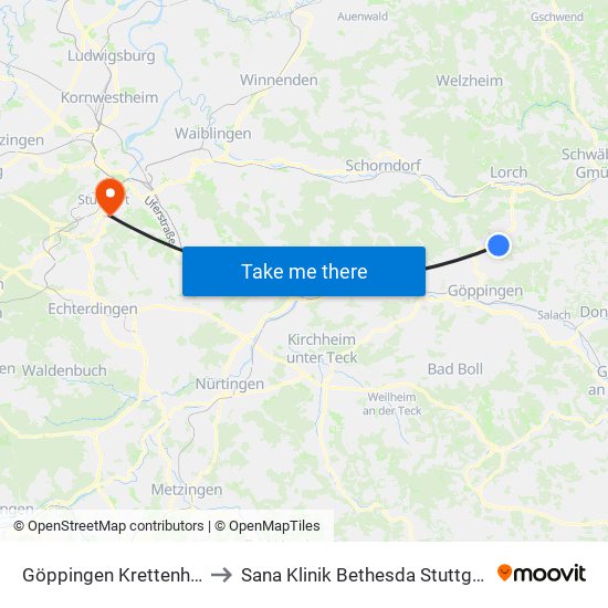 Göppingen Krettenhof to Sana Klinik Bethesda Stuttgart map