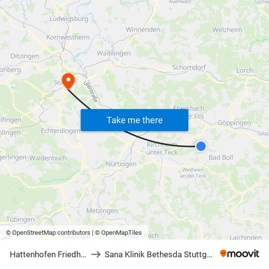 Hattenhofen Friedhof to Sana Klinik Bethesda Stuttgart map