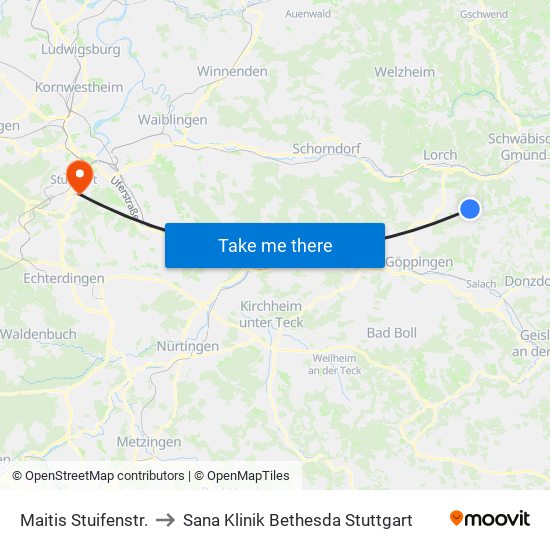 Maitis Stuifenstr. to Sana Klinik Bethesda Stuttgart map