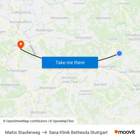 Maitis Stauferweg to Sana Klinik Bethesda Stuttgart map
