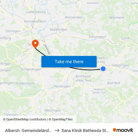 Albersh. Gemeindeländerweg to Sana Klinik Bethesda Stuttgart map