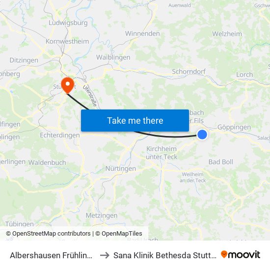 Albershausen Frühlingstr. to Sana Klinik Bethesda Stuttgart map