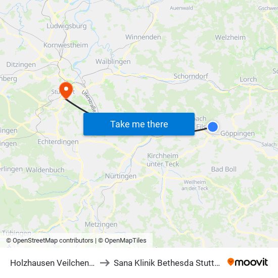 Holzhausen Veilchenstr. to Sana Klinik Bethesda Stuttgart map