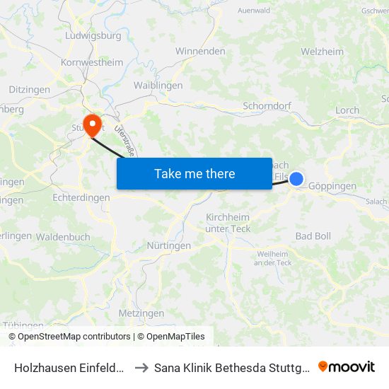 Holzhausen Einfeldstr. to Sana Klinik Bethesda Stuttgart map